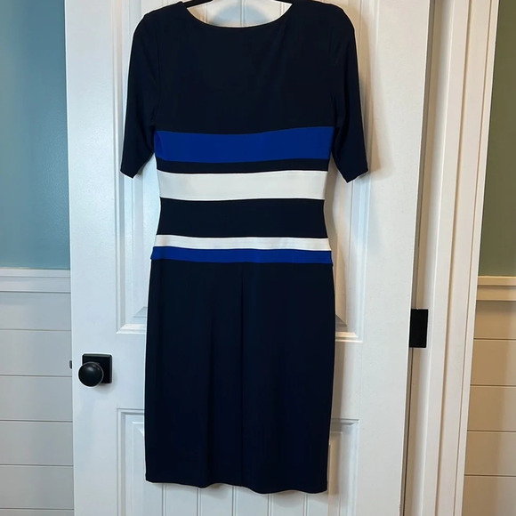 Lauren Ralph Lauren Black Dress w/Navy &‎ Bright Blue w/White Stripes. Size 8. - Picture 4 of 10